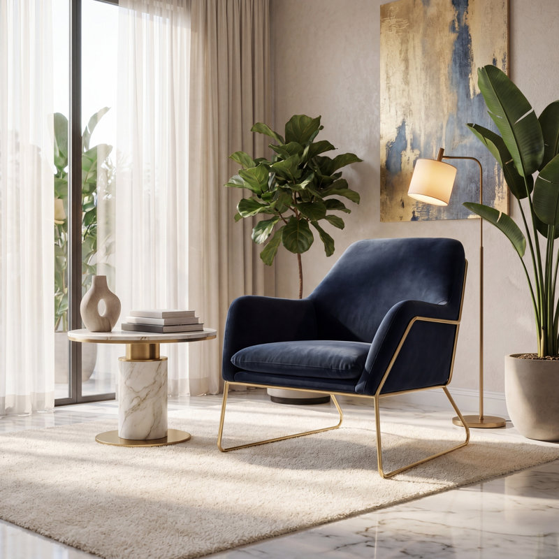 Fauteuil en velours de 30,3 po de large Flagg, Bleu marine