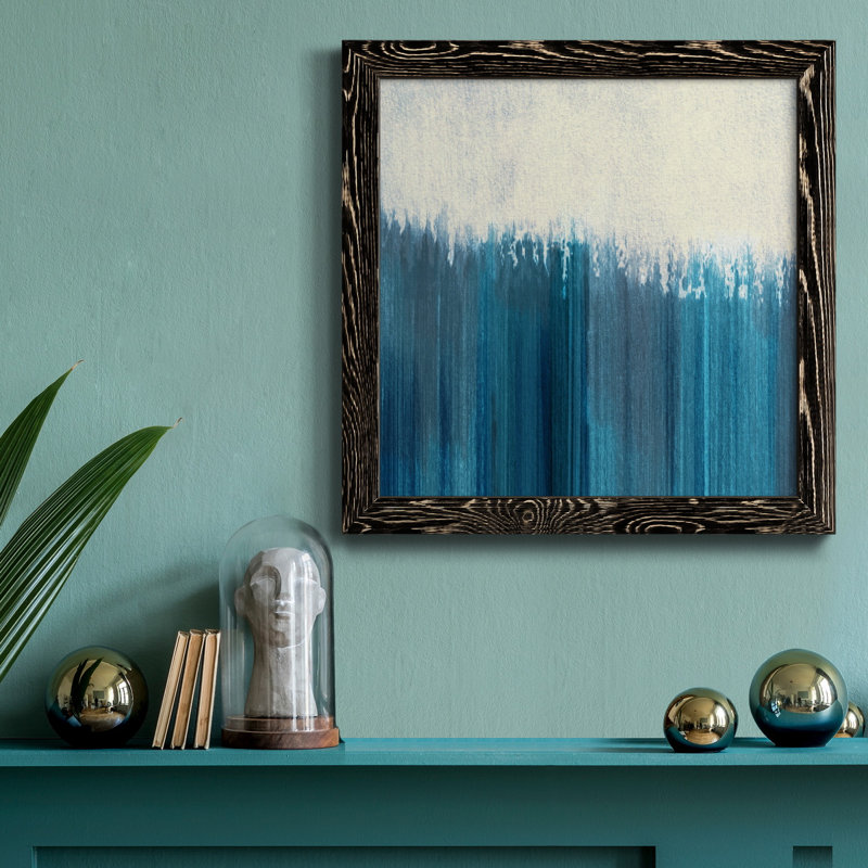 «Fading to Blue», peinture sur toile encadrée, Toile avec cadre noir patiné, H 17 po x l 17 po x P 1,5 po
