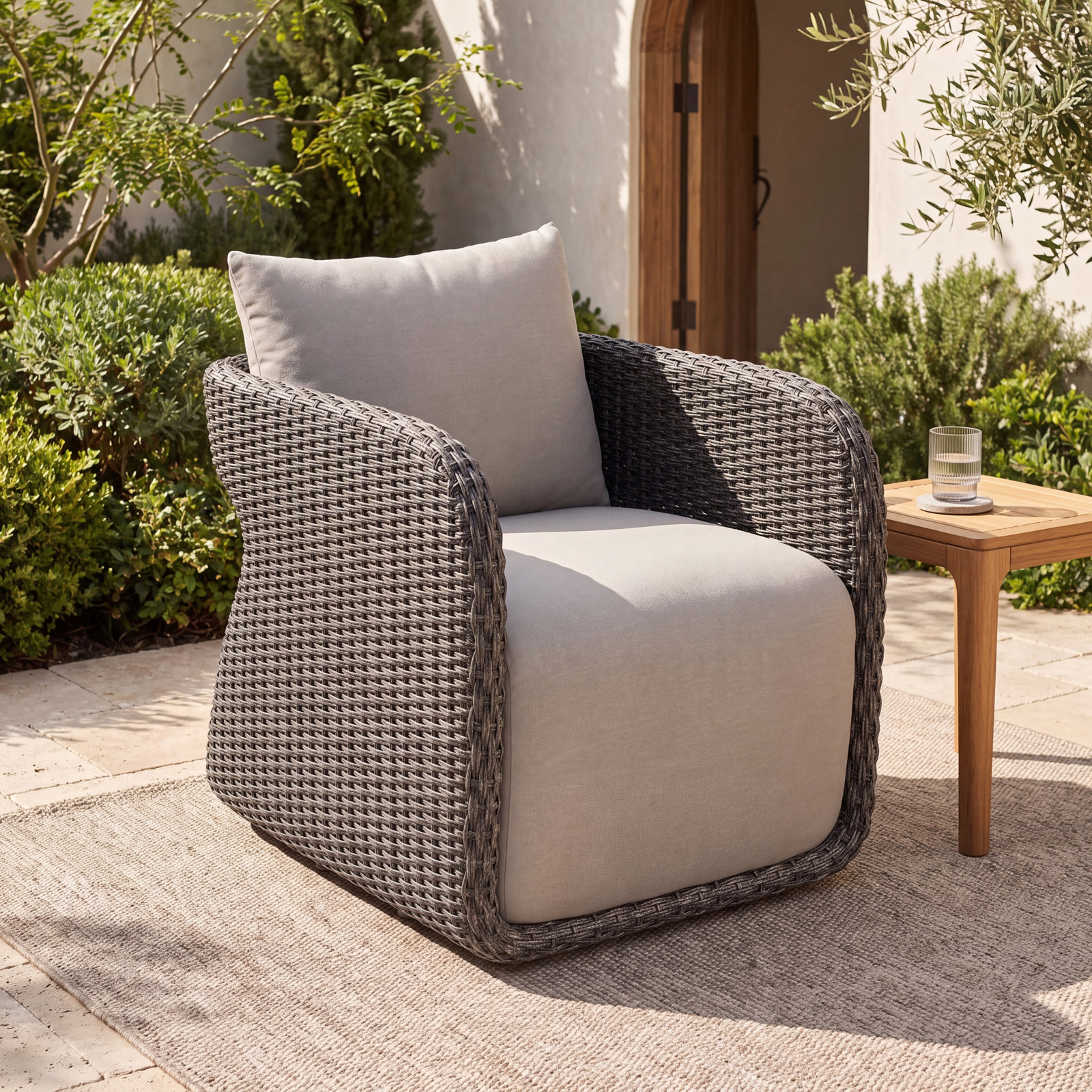 Poillucci Swivel Wicker Outdoor Lounge Chair, Venao Charcoal, Vingtage Coal, Olefin