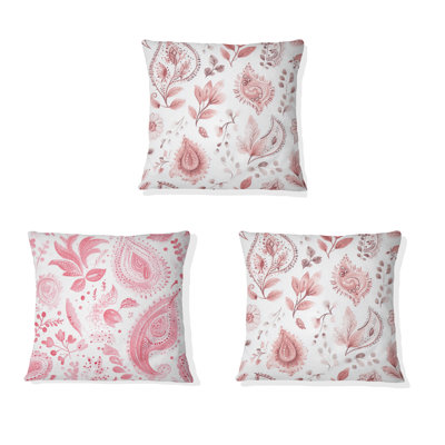 French Country Decorative Cushion Set of 3 - Red And White Delicate Paisley Printed Throw Pillow