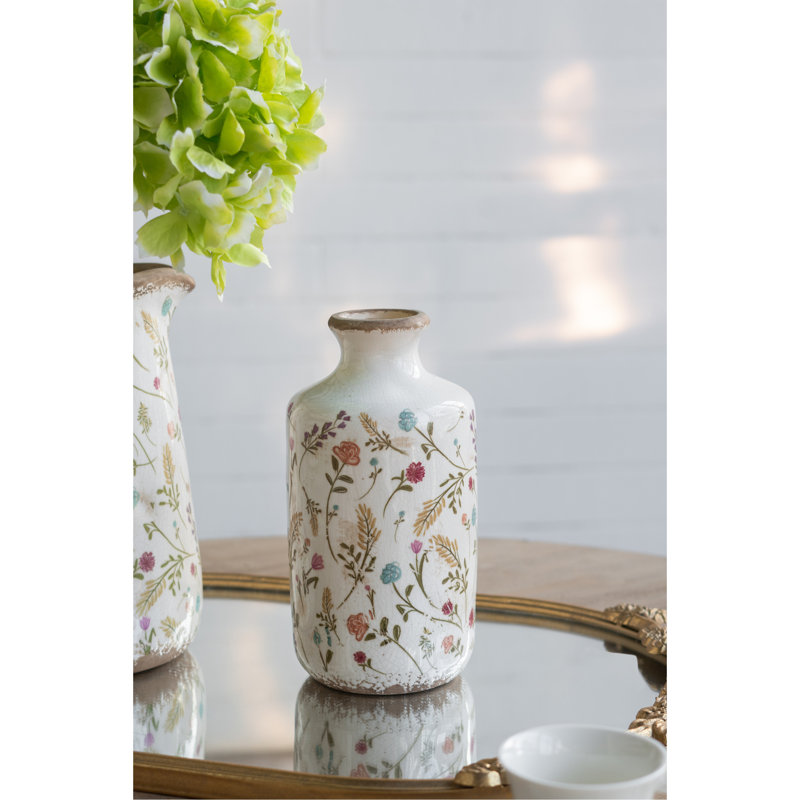 D4.3x8.3 "Vase cylindrique en céramique avec motifs floraux multicolores, 8.3"