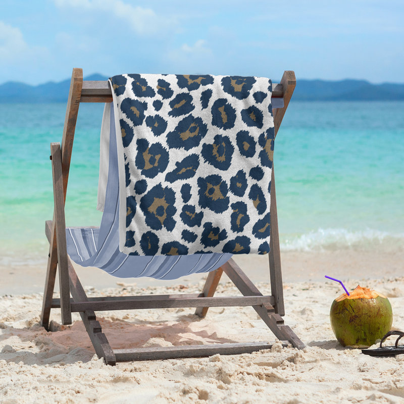 Magna Beach Towel, Polyester/Cotton Blend, White/New Century Gold/Millennium Blue