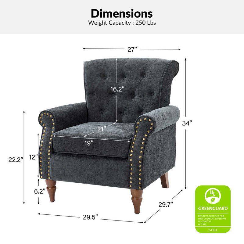 Anine 29.5" W Tufted Armchair, Charcoal Polyester