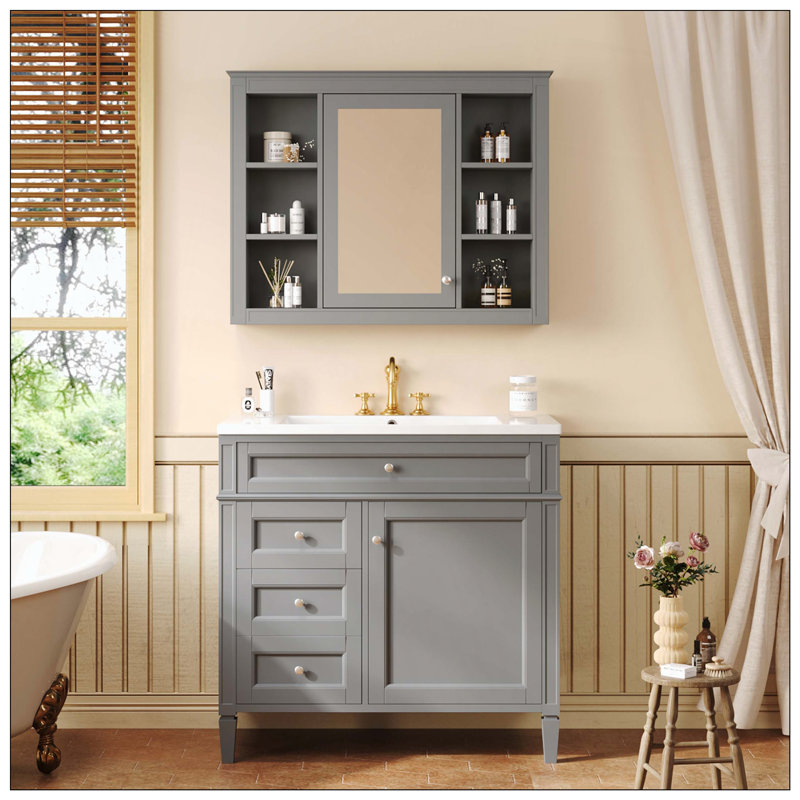 Armoire à pharmacie à fermeture douce 4 tiroirs Modern, Gris