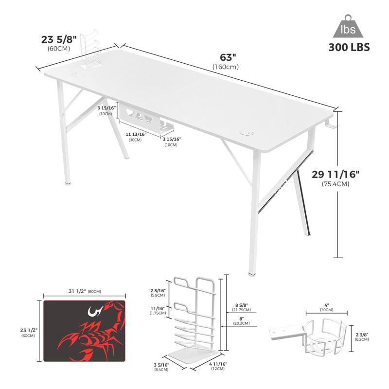 Metal Base Computer Desk, White, 75cm H x 140cm W x 60cm D