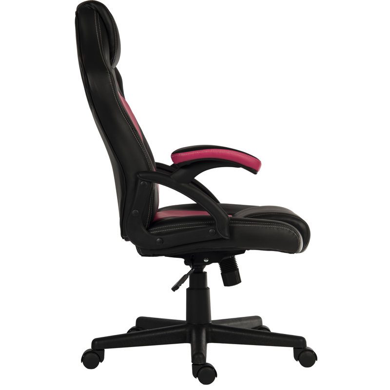 Inbox Zero Anacletus Adjustable Reclining Ergonomic Faux Leather Swiveling PC & Racing Game Chair in Black, Black/Pink 