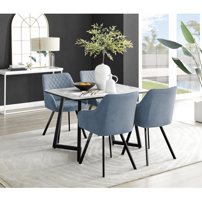 Table et chaises de salle à manger en mélamine effet marbre Carzon - Chaises de salle à manger en similicuir de luxe