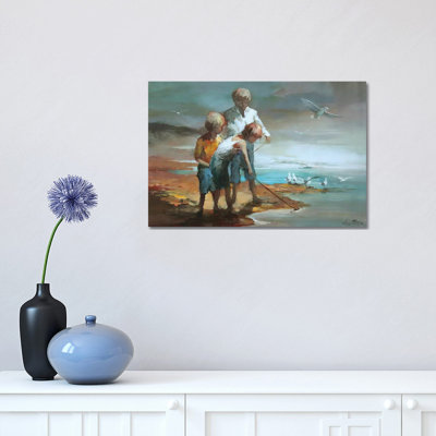 Boys on the Beach 1 Piece Wrapped Canvas Painting