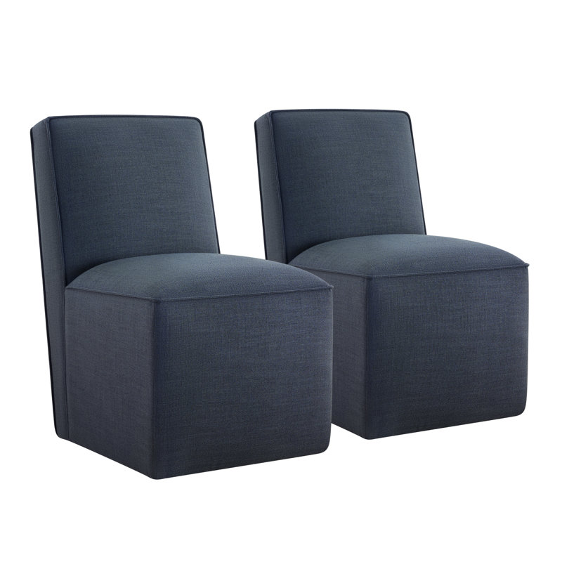 Chaise d'appoint à roulettes, Lin indigo Effie