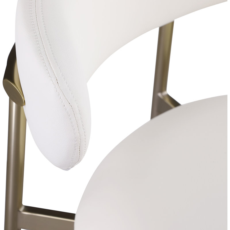 Tabouret de bar rembourré en cuir Lupita, Doré, Cuir végétalien blanc