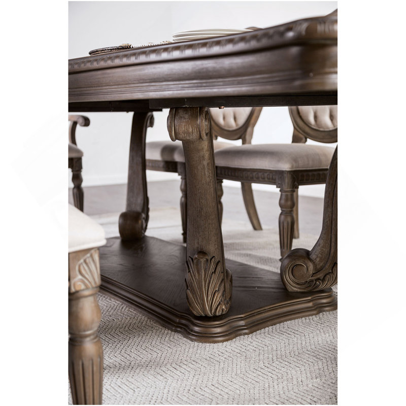 Ensemble de table de salle à manger en chêne vieilli 9 pièces Vintage Luxury, 9 pièces : table, 8 chaises