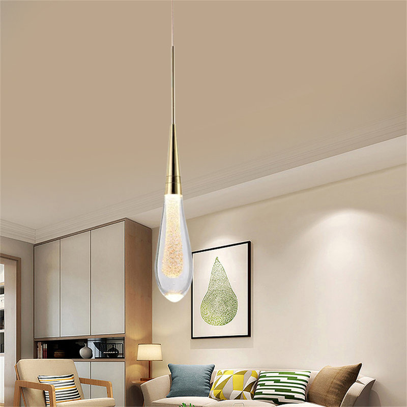 Zaren 1 - Light Single Raindrop Glass Pendant Light, 15" H x 2.2" W x 2.2" D