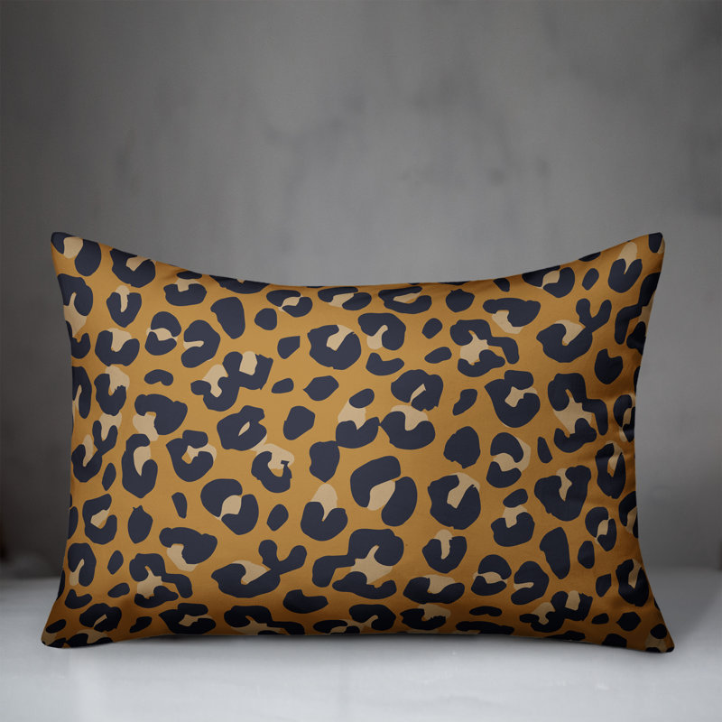 Gold Leopard Print Polyester Throw Pillow 14x20