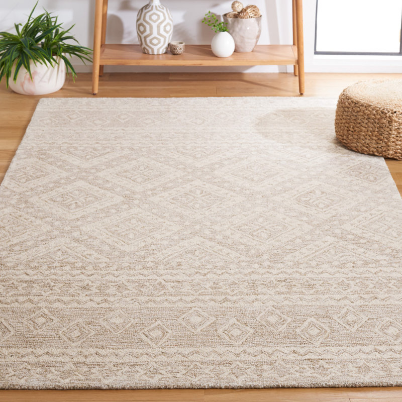 Tapis géométrique en laine et en coton touffeté à la main Vedika, Rectangle de 10 pi x 14 pi