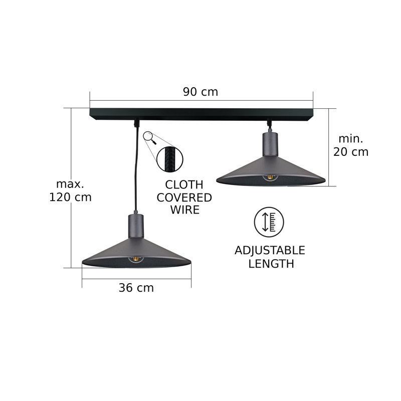 2 - Light Matte Black Dome Pendant, Black