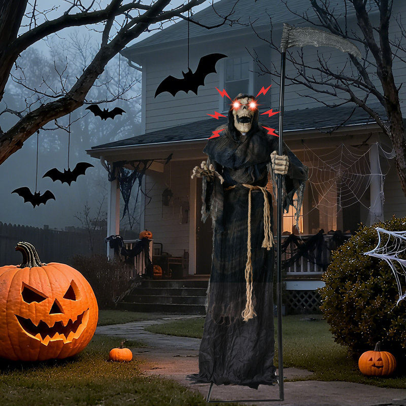  Décoration de maison hantée en plein air avec tête de mort animée grandeur nature 6 pieds Halloween