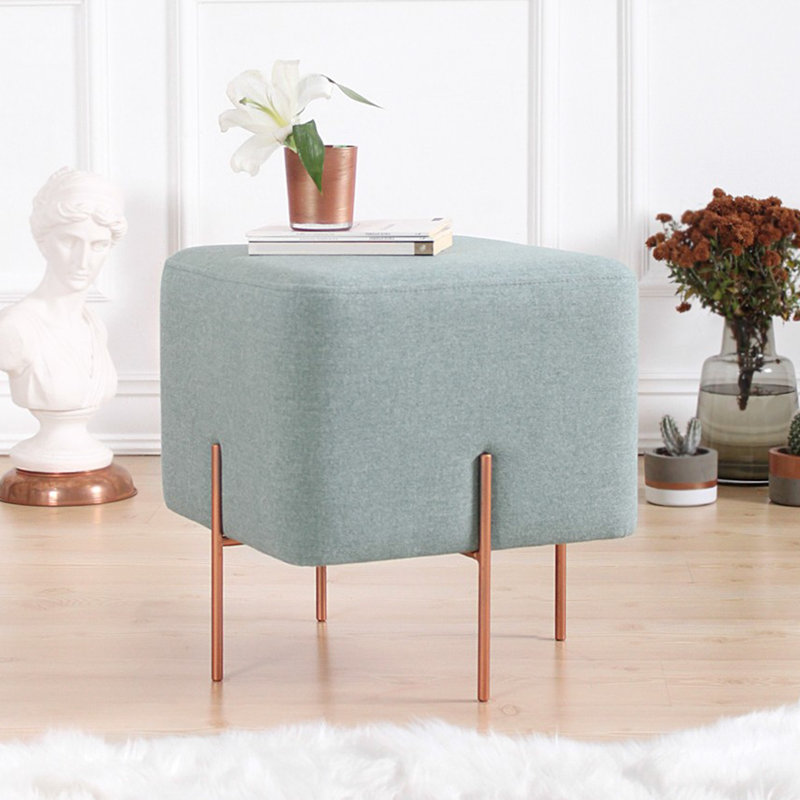 Pouf bohémien vert mer, 15,7 po x 16,5 po x 15,7 po | 50% coton / 50% lin avec 35 éponges orthopédiques | Pieds en fer cuivré pour plus de durabilité | Idéal pour la décoration d'hôtel et de maison, élégant et confortable
