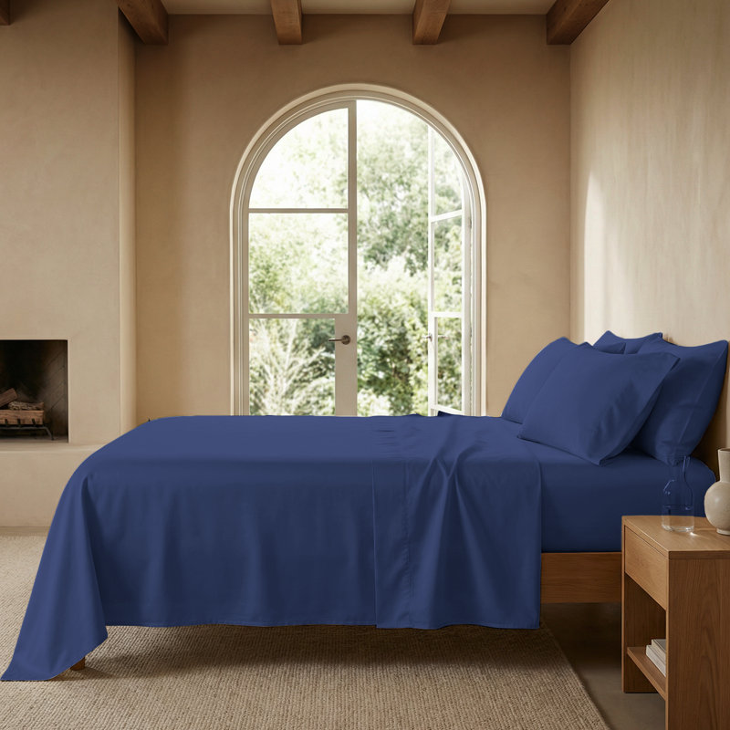 Threadmill 800 Thread Count 100% Cotton Sateen Sheet Set, Twin Sheet Set with 1 Pillowcase, Folkstone Blue Solid