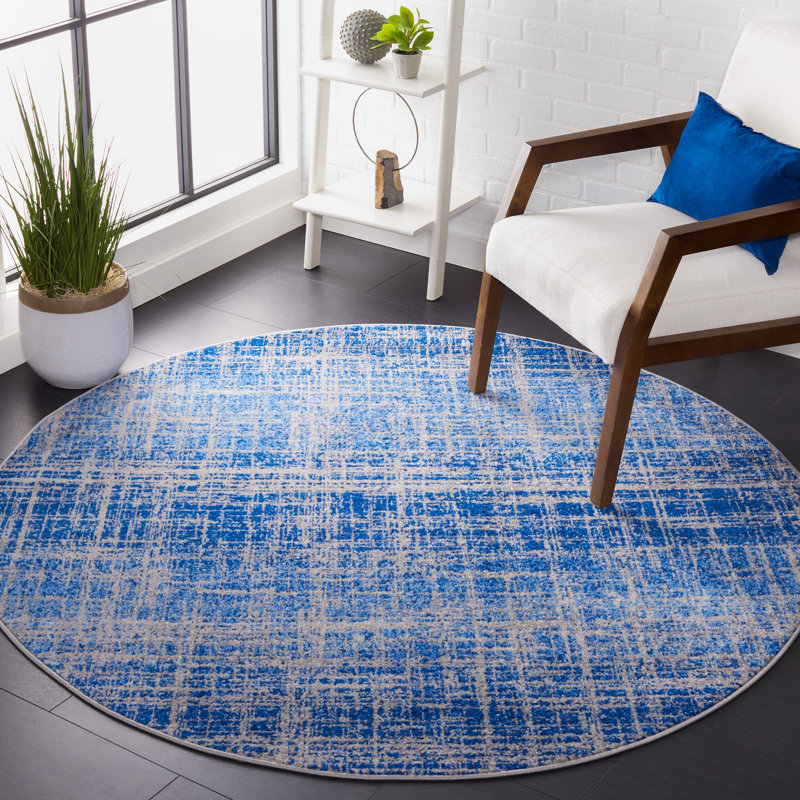 Riebe Abstract Blue/Silver Area Rug, Round 4'