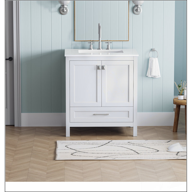 Ensemble de meuble-lavabo 30 po avec lavabo et comptoir en marbre, blanc 24V03-30WH, Blanc