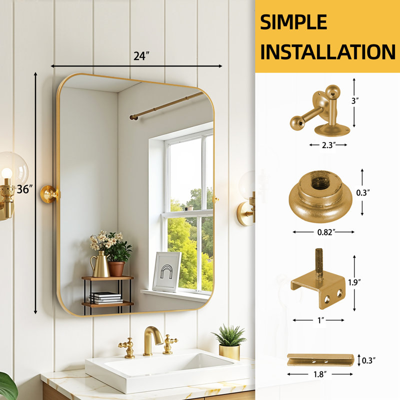 Qualls Metal Wall Mirror, Gold, 36" H x 24" W