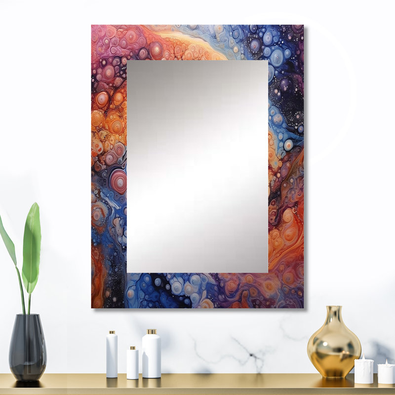 Yellow Orange Galactic Universe - Comets Unique Wall Mirror, Modern Mirror, Printed Metal Art, 32" x 24"