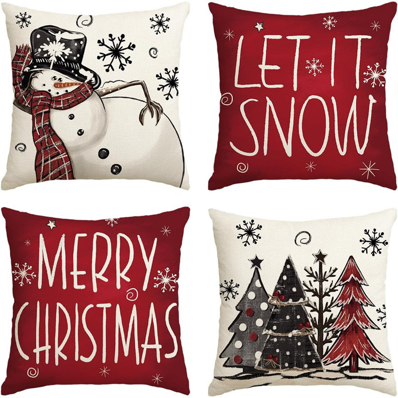 Housse de coussin Merry Christmas Snowman Let It Snow, 18 x 18 pouces