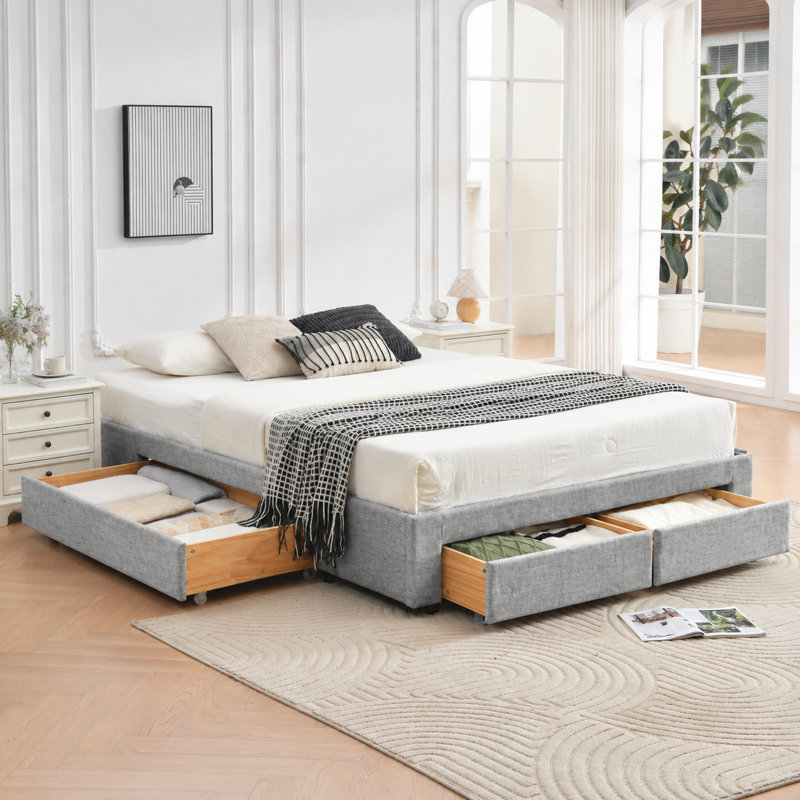 Lit plateforme avec rangement 4 tiroirs, Full / Double, Gray