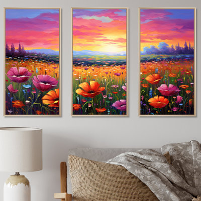 «Calming Pastel Horizon Flowers Fields I», ensemble de reproductions d'art mural