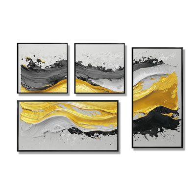 Fugue jaune en couleur I - art mural abstrait 4 pièces