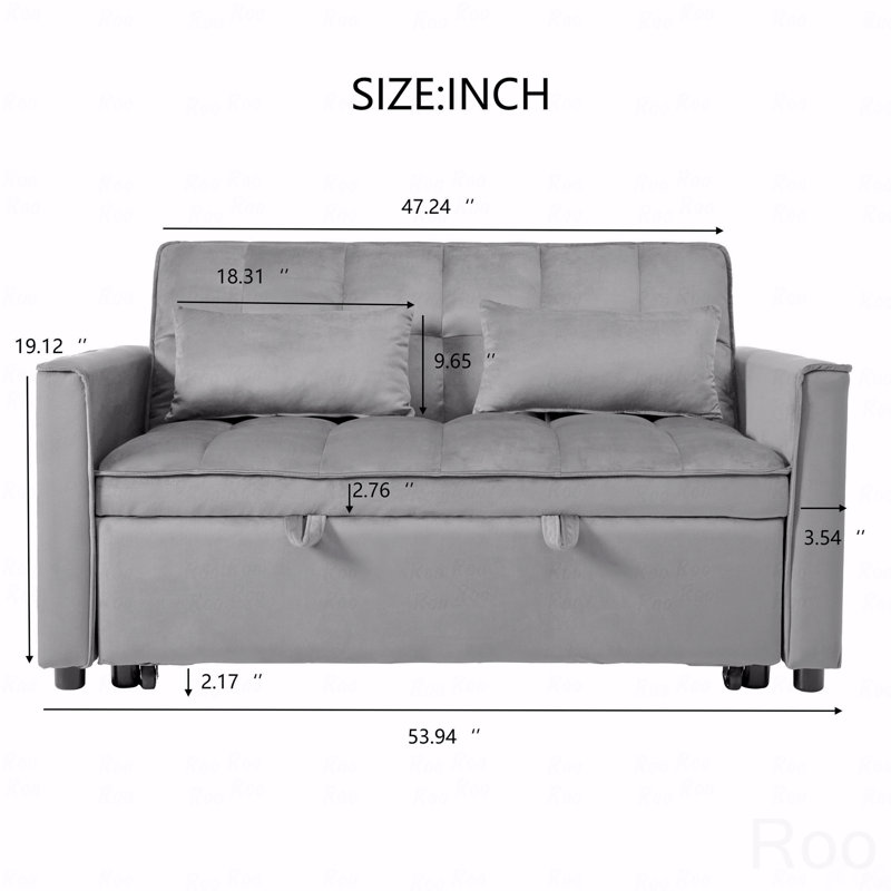 Canapé-lit convertible 3-en-1: canapé-lit, dossier inclinable, coussins, causeuse double, Gris clair