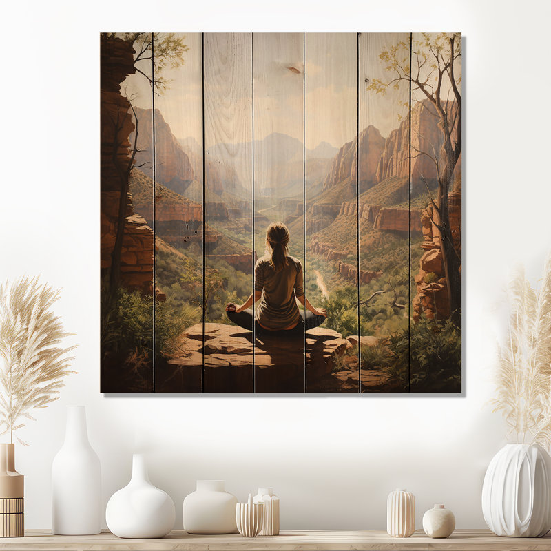 Kazandra yoga dans la nature sur bois, H 15 po x l 15 po x P 0,78 po