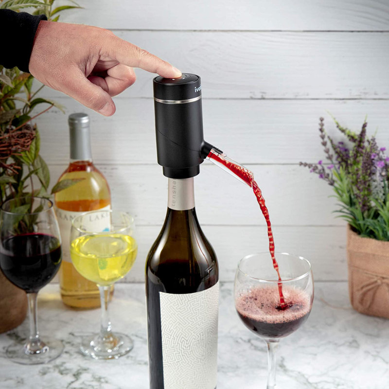 Ivation Black Electric Wine Aerator and Dispenser with Acrylic Spout