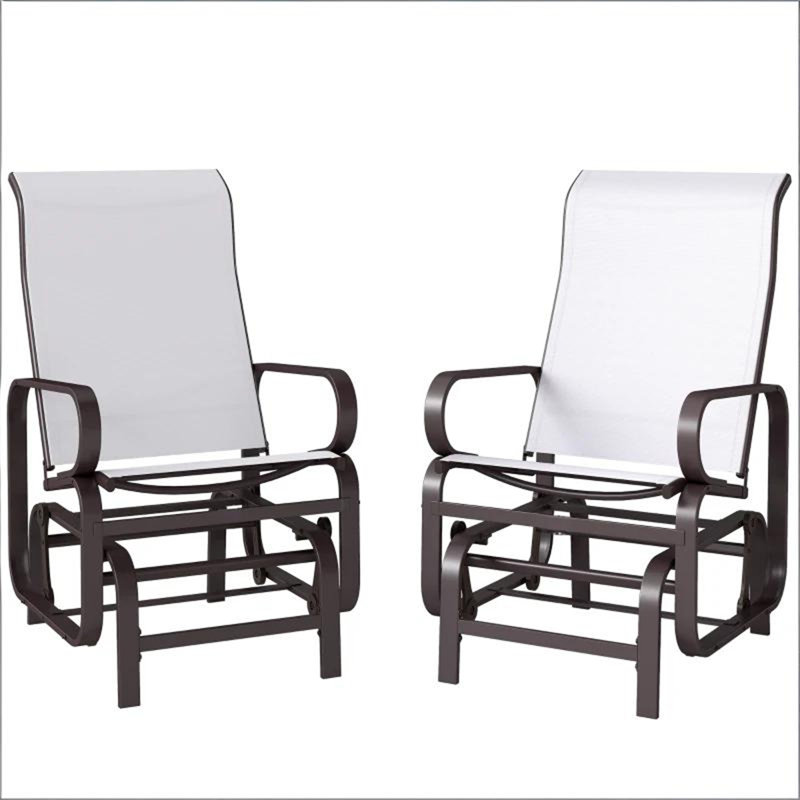Ensemble de 2 chaises berçantes d'extérieur, Beige, Noir