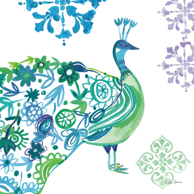 Jewel Peacocks II, H 12 po x l 12 po, Non, Cadre doré simple