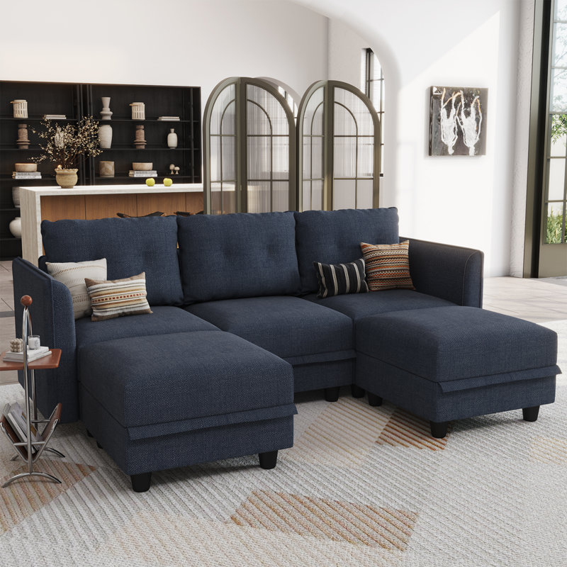 Canapé modulaire à accoudoirs carrés 86,21 po, Bleu