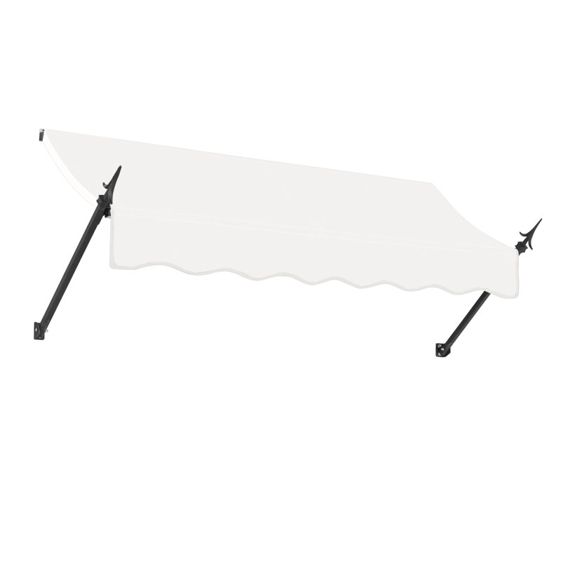 Awntech New Orleans Acrylic Fabric Fixed Awning with Iron Spear Arms, 31" H x 100.5" W x 16" D, White
