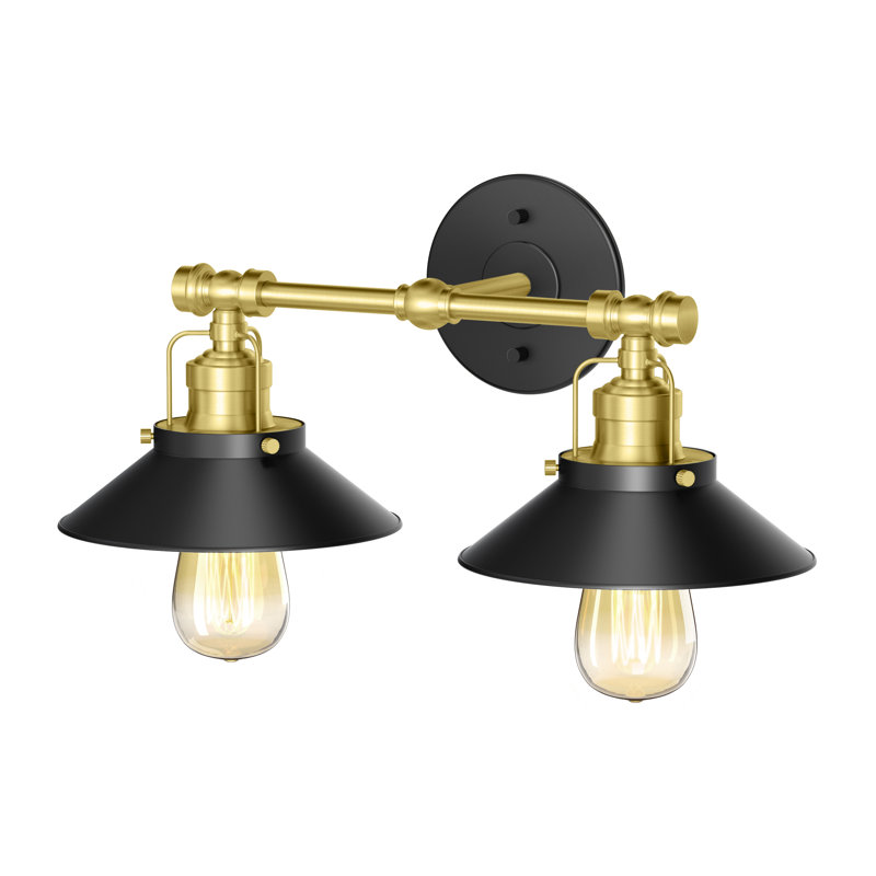 Farmhouse Wall Mount 2-Light Fixture | Double Wall Metal Sconce, Brass/Matte Black