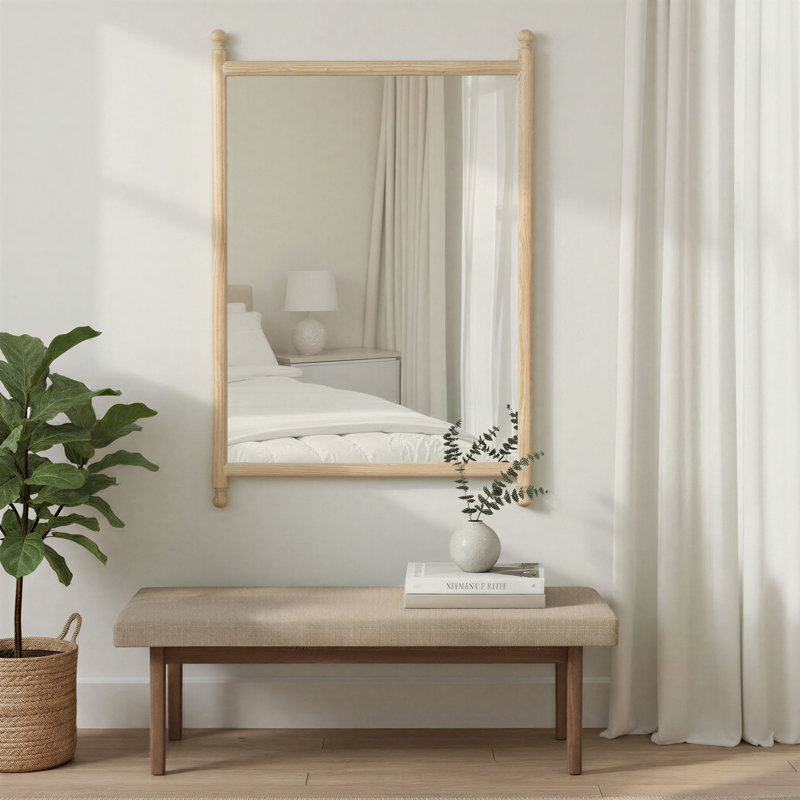 Rectangular Wall Mirror with Wood Dowel Frame, Natural, 48" x 33"