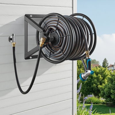 Wall Mounted Garden Hose Reel 200ft 5/8 in Manual Hose Winder Brass Fitting