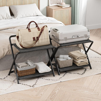 Folding Luggage Racks Set Of 2 Suitcase Stands With 2Tier Oxford Fabric Shelves And Handles Suitcase Racks With Metal Frame Space Saving For Gue Folding Luggage Racks Set Of 2 Suitcase Stands With 2Tier Oxford Fabric Shelves And Handles Suitcase Racks With Metal Frame Space Saving For Gue