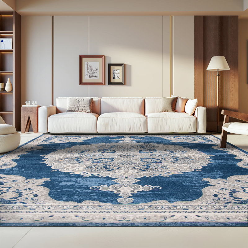 Tapis bleu marine / gris clair Barcus, Rectangle 8 pi x 10 pi