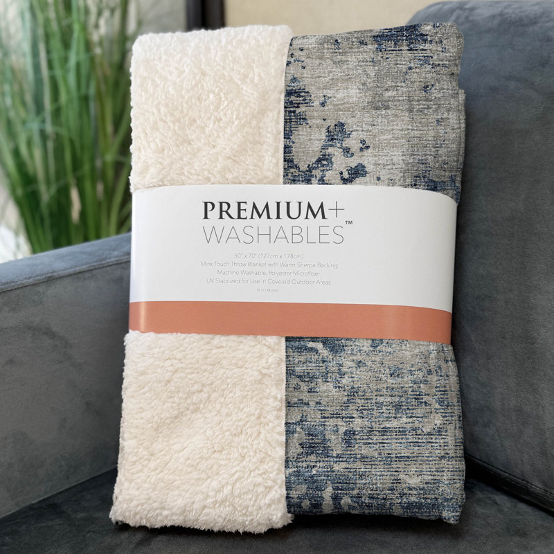Addison Machine Washable Sherpa Soft Abstract Throw Blanket, Blue