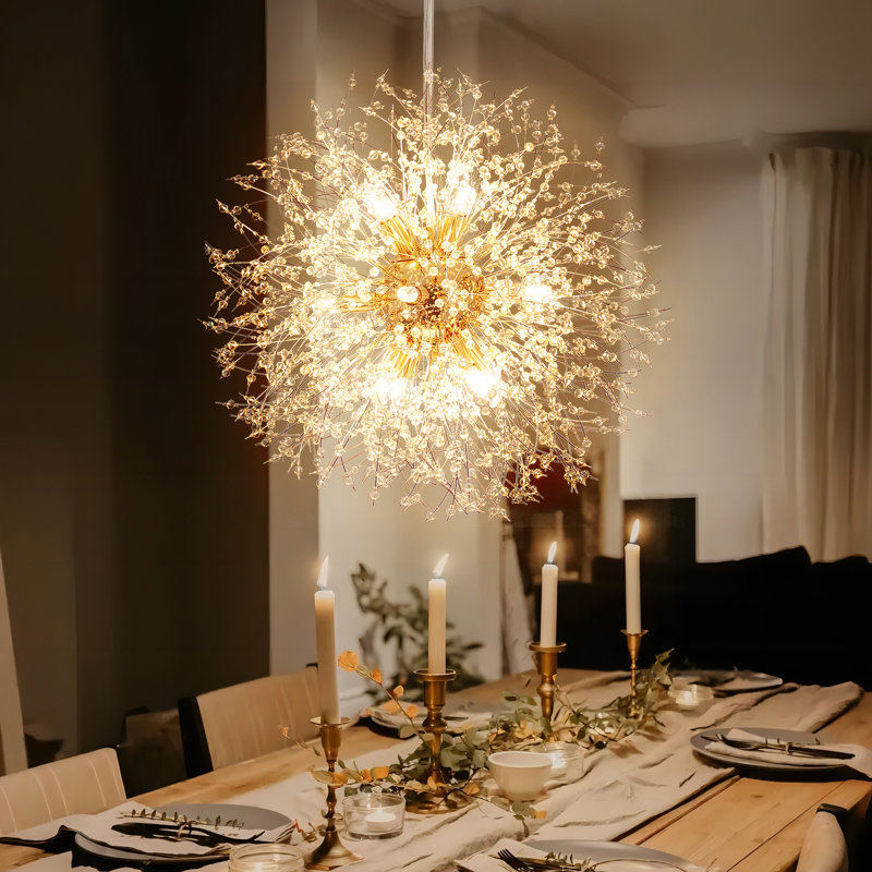 Dandelion 12-Light Sputnik Crystal Chandelier Starburst Sunburst Ceiling Lighting, Gold