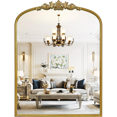Miroir mural 24 po x 32 po arqué or rétro avec cadre de style antique orné, miroir de meuble-lavabo décoratif pour salle de bain, salon et entrée