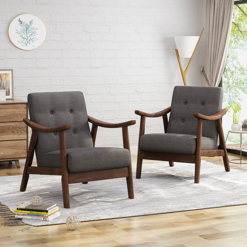Fauteuil en lin capitonné 25,25 po Banju, Gris Foncé 100% Polyester