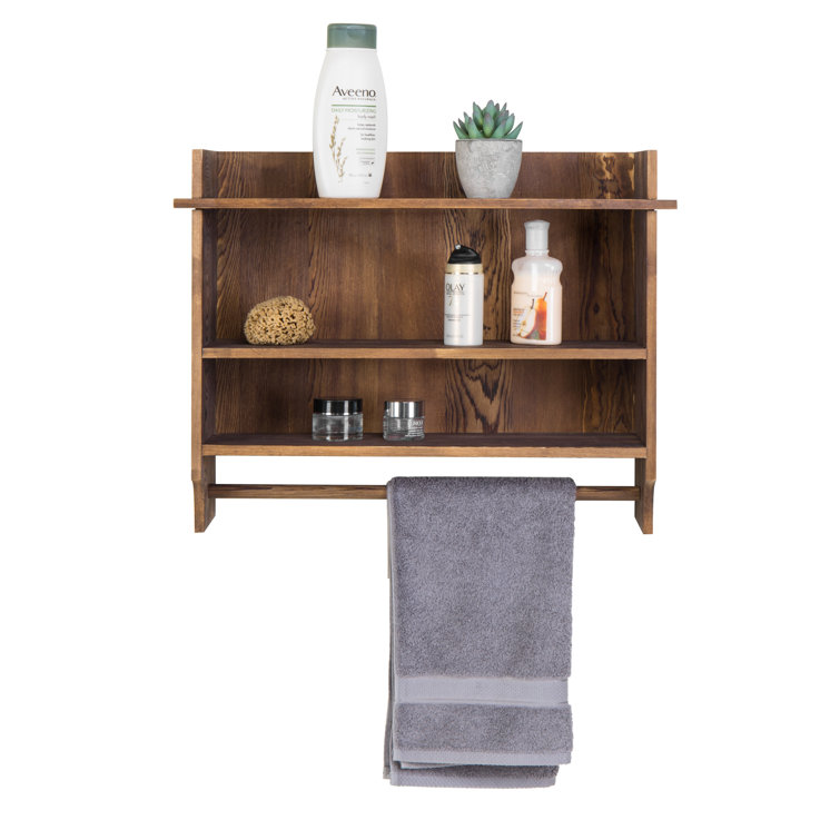 MyGift Wall Mounted Rustic Brown Wood Bathroom Shelf Organizer Storage Rack  with 3 Tier Shelving and 23 Inch Hand Towel Bar