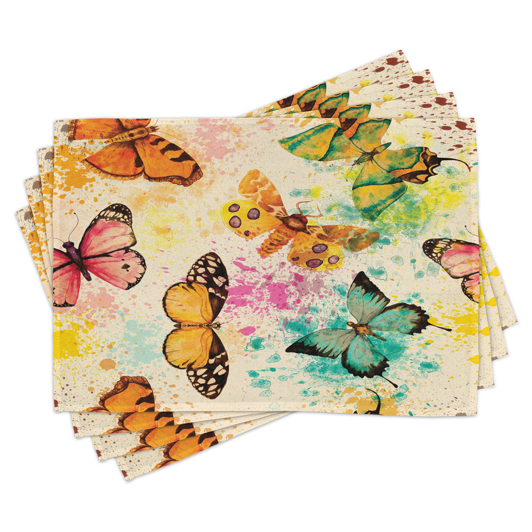 Platzdeckchen 4er-Set, Murky Grungy Butterfly, Multicolor