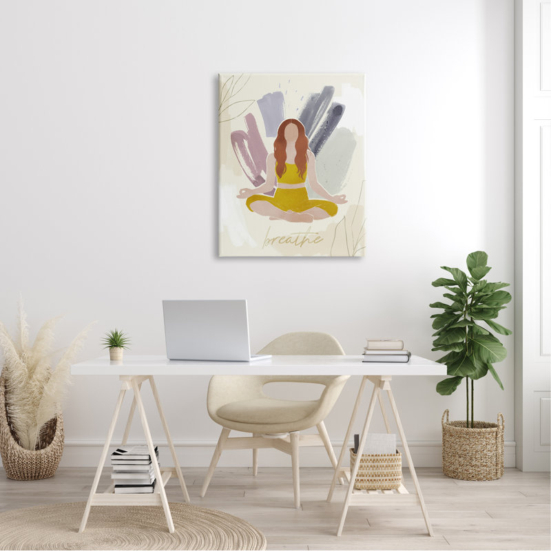 Personnage méditant «Breathe Botanicals» par Victoria Barnes - impression, H 40 po x l 30 po, Toile tendue