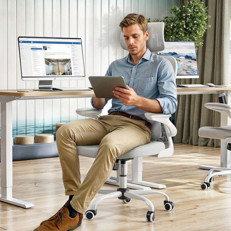 High Back Ergonomic Mesh Office Chair, White/Gray